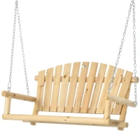 Outsunny 2-Person Wooden Suspended Garden Bench Swing Bench 200kg Load Capacity Outdoor Wooden Swing Slat Seat and Backrest Included Chains Natural(m-11)