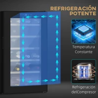 HOMCOM Nevera Vinos 24 Botellas 65L con Luz LED Interior Pantalla Táctil Puerta de Vidrio y 5 Estantes de Metal Negro(m-9)
