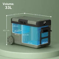 Outsunny 33L Car Fridge Freezer Dual Zone, Portable Camping Fridge 12V/24V DC & 100-240V AC, Electric Cool Box -20℃-20℃ with Wheels and LED Light, for Travel, RV, Road Trip, Picnic [Energy Class E](m-3)