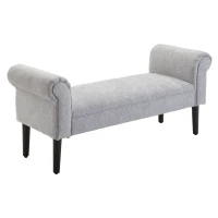 HOMCOM Bed End Bench, Window Seat, Linen Chaise Lounge Sofa with Arm and Wooden Legs for Bedroom, Living Room, Grey(m-1)