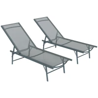 Outsunny Juego de 2 Tumbonas Plegables Reclinables en 5 Posiciones con Estructura Metálica y Asiento de Malla Transpirable Gris(m-1)