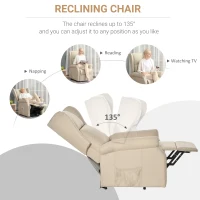 HOMCOM Power Lift Recliner Armchair, Electric Lift Chair for Elderly, Fabric Riser and Reclining Chair with Remote Control, Side Pockets, Extended Footrest, for Living Room, Beige(m-5)
