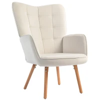 HOMCOM Modern Accent Chair, Upholstered Tufted Wingback Armchair with Seat Padding, Velvet Leisure Lounge Bedroom Chair with Wood Legs, Cream White(m-1)