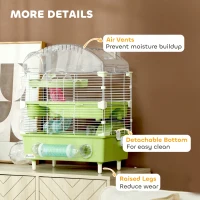 PawHut 3-Tier Hamster Cage with Transparent Top, Sand Bathroom, Exercise Wheel, Hideout Room, Tubes, 45 x 28 x 60 cm, Green(m-7)