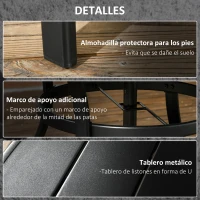 Outsunny Mesa de Jardín Redonda de Acero para 4 Personas con Orificio para Sombrilla Ø38 mm Estable y Resistente Ø115x72 cm Negro(m-6)