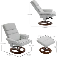 HOMCOM Recliner Chair Ottoman Set 360° Swivel Sofa Stool Modern Soft Thick Padding Wood Base Grey(m-3)