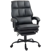 HOMCOM Faux Leather Reclining Office Chair, with Footrest - Black(m-1)