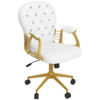 Vinsetto Height Adjustable Home Office Chair, Button Tufted Computer Chair with Padded Armrests and Tilt Function, Cream White(m-1)