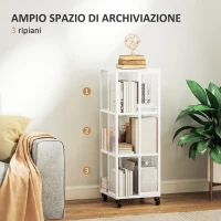 HOMCOM Libreria Moderna a 3 Ripiani in Metallo a Rete con Ruote, 35x35x99 cm, Bianco(m-4)
