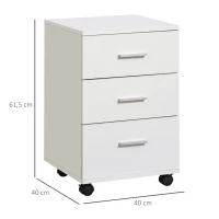 Vinsetto Bloco de Gavetas para Escritório Móvel de Arquivos com 3 Gavetas e Fechadura para Secretária Casa 40x40x61,5 cm Branco(m-3)