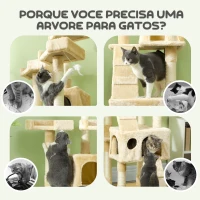 PawHut Árvore Arranhador para Gatos Grande 49x49x173 cm com Múltiplos Níveis Cavernas Brinquedos Suspensos Centro de Atividades de Sisal Bege(m-7)