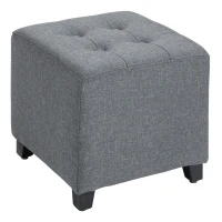 HOMCOM Linen-Look Square Ottoman Footstool w/ Button Tufts Wood Frame Padding Fabric Upholstered Stylish Home Furniture Footrest Side Table Grey(m-1)