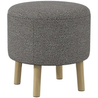 HOMCOM Round Linen-Look Storage Ottoman - Light Grey(m-1)