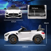 AIYAPLAY Coche Eléctrico para Niños de +3 Años Mercedes-Benz AMG GTR con Batería 12V Mando a Distancia Faros Bocina Música Blanco(m-3)