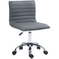 HOMCOM Armless Task Desk Chair, Swivel Office Chair with Faux Leather, Adjustable Seat Height, Chrome Base, Wheels for Home, Dark Grey(m-1)