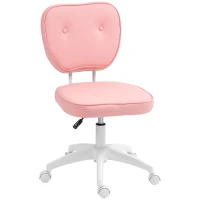 Vinsetto Vanity Office Chair, PU Leather Computer Chair for Home, with Adjustable Height, Armless, Swivel Wheels, Pink(m-1)
