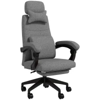 Vinsetto Linen-Look Office Chair, with 160° Reclining Back and Footrest - Grey(m-1)