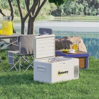 Outsunny 16,8 Liter Camping-Kühlschrank, Autokühlschrank, Kühlbox mit LED Anzeige, AC- und DC-Adapter, leiser Betrieb, Cremeweiß(m-9)