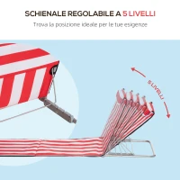 Outsunny Set 2 Lettini Spiaggia Pieghevoli con Schienale Regolabile a 5 Livelli e Borsa, Rosso(m-4)