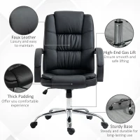 Vinsetto Office Chair, PU Leather Desk Chair with 13cm Soft Padded Seat and Backrest, Swivel Chair with Adjustable Height and Rolling Wheels, Black(m-7)