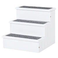 PawHut Escada para Animais de Estimação de 3 Degraus com Armazenamento e Tapete Antiderrapante 40,5x44,5x38 cm Branco(m-10)