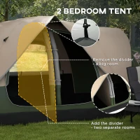 Outsunny Camping Tent for 6-8 Man with 2000mm Waterproof Rainfly and Carry Bag for Fishing Hiking Festival, Dark Green(m-6)