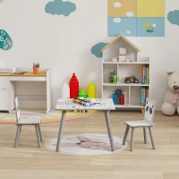 ZONEKIZ Set Tavolino e 2 Sedie per Bambini 3-8 Anni in MDF e Legno di Pino, Grigio(m-8)