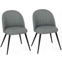 HOMCOM Dining Chairs Set of 2, Modern Upholstered Kitchen Chairs with Metal Legs, Shell Backrest and Padded Seat for Dining Room, Bedroom, Living Room, Vanity, Grey(m-1)