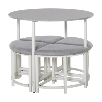 HOMCOM Modern Round Dining Table Set with 4 Upholstered Stools for Dining Room, Kitchen, Grey