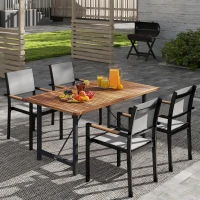 Outsunny Tavolo da Giardino 160x90 cm in Legno di Acacia e Acciaio con Piano a Doghe, Teak(m-7)