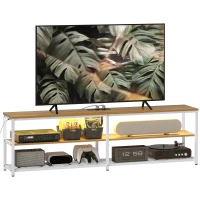 HOMCOM Móvel de TV com Luzes LED Controlo Remoto Extensão e 2 Compartimentos Móvel para Televisores de até 65 Polegadas 159x29x46,5 cm Madeira(m-9)