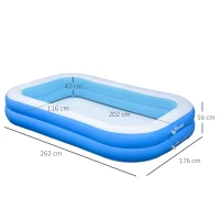 Outsunny Piscina Hinchable Rectangular 1.300 Litros 262x176x56 cm para 1-2 Personas Piscina Inflable Familiar para Adultos y Niños en Jardín Patio Exterior Azul(m-3)