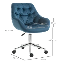 Vinsetto Home Office Chair Velvet Ergonomic Computer Chair Comfy Desk Chair with Adjustable Height, Arm and Back Support, Blue(m-3)