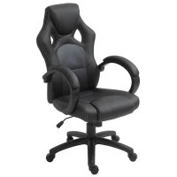 HOMCOM Office Chair Faux Leather Swivel Computer Desk Chair for Home Office with Wheels Armrests Gray(m-1)