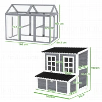 PawHut 2-Piece Wooden Chicken Coop and Run Set, Poultry Run Cage with Nesting Box, Slide-Out Tray, Roof, Perch(m-3)