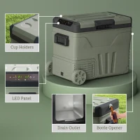 Outsunny 45L Two Compartment Car Fridge Cooler - Green(m-9)