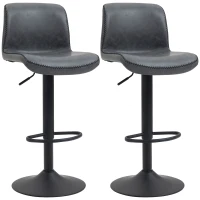 HOMCOM Bar Stools Set of 2, PU Leather Barstools with Backrest and Footrest for Kitchen, Counter, Breakfast Bar, Dark Grey(m-1)