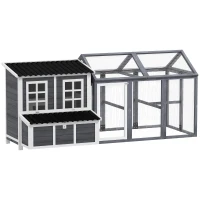 PawHut 2-Piece Wooden Chicken Coop and Run Set, Poultry Run Cage with Nesting Box, Slide-Out Tray, Roof, Perch(m-1)
