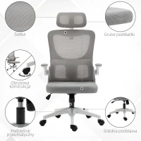 Vinsetto Fotel biurowy, regulowana wysokość, odchylane oparcie, regulowane zagłówki, do 120 kg, 60x59x114-122 cm, szary(m-8)