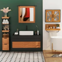 Kleankin Armário de banheiro alto com prateleiras e gavetas 30x30x144,3 cm(m-2)
