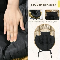 Outsunny Rattansessel Outdoor-Sessel Gartensessel, PE-Rattan, 89 cm x 75 cm x 143 cm, Natur + Schwarz(m-5)