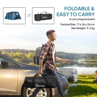 Outsunny Inflatable 3-4 Man Tunnel Tent w/ Air Pump, Living Area & Vestibule, Waterproof Family Camping Air Tent w/ Sewn In Groundsheet & Removable Footprint for Camping, Hiking, Blue(m-9)