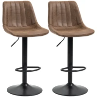 HOMCOM Bar Stools Set of 2, Swivel Counter Height Barstools with Back, Adjustable Bar Chairs, Breakfast Dining Stools for Kitchen Island Counter with Adjustable Steel Footrest & Base, Brown(m-1)