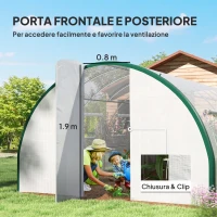 Outsunny Serra a Tunnel 6x3 m con 2 Ingressi e 8 Finestre, in PE, Poliestere e Acciaio Zincato, Bianco e Verde(m-6)