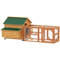 PawHut 2 Piece Wooden Chicken Coop and Run Set, Poultry Run Cage with Nesting Box, Slide-Out Tray, for 4-8 Chickens, Yellow(m-1)