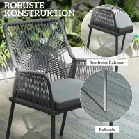 Outsunny Set van 2 Tuinstoelen, Terrasstoelen met Wasbare Kussens, Rug- en Armleuningen, Staal, Rattan, Donkergrijs(m-6)