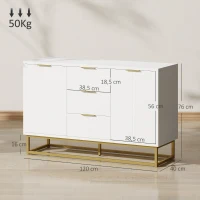 HOMCOM Aparador Moderno Aparador para Salón con 3 Cajones 2 Puertas y Estante Ajustable Mueble Auxiliar para Salón Cocina Antivuelco 120x40x76 cm Blanco(m-3)