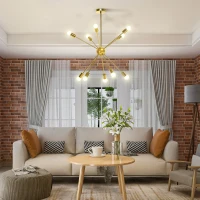 HOMCOM Modern Sputnik Ceiling Lights, 10-Light Chandelier for Bedroom Living Room with E27 Base, Gold Tone(m-7)