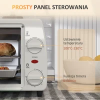 HOMCOM Minipiekarnik Toaster, 1 Blacha, 1 Ruszt, Pojemność 10 L, Funkcja Timera, 36,5 cm x 26 cm x 22 cm, Kremowy(m-7)