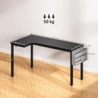 HOMCOM L-Shaped Computer Gaming Desk with Fabric Bag, Hooks and Cable Management, 145 x 81 x 76cm - Black(m-3)